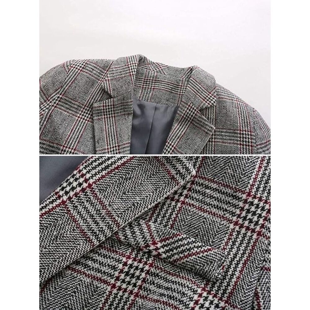 ebossy Women's Houndstooth Plaid Boyfriend Blazer - Notch Lapel Suit Coat - XS - Picture 5 of 5
